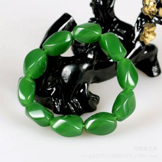 新疆和田玉碧玉色扭转珠佛珠手链 菠菜绿手链男女款