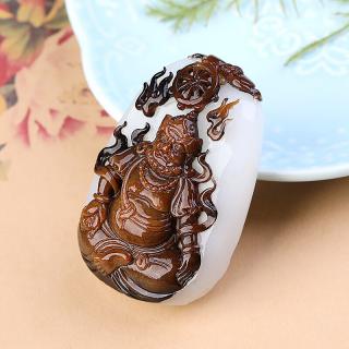 九福润正品和田玉黑皮黄财神玉坠俏色巧雕大师工艺男女款手把件可复检