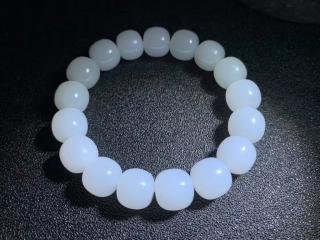 和田玉老形珠直切手链手串,顶级白度 细度均匀 尺寸12/13mm