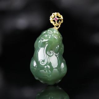 mm989天然和田玉镶嵌碧玉貔貅挂件