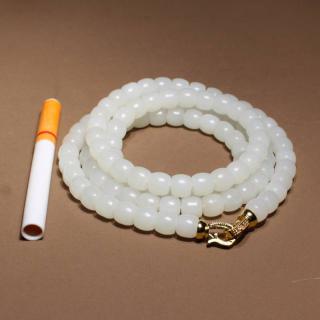 震惊方言和田玉精品特色新疆黑山料白玉8mm老型珠项链多圈手链a4