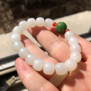 新疆和田玉羊脂玉桶珠手串正品白玉老型珠碧玉苹果珠天然玉石珠串