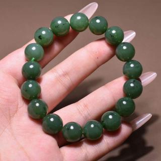 抢疯了方言和田玉俄罗斯老料油润细腻辣阳绿碧玉卡12mm圆珠手串r6