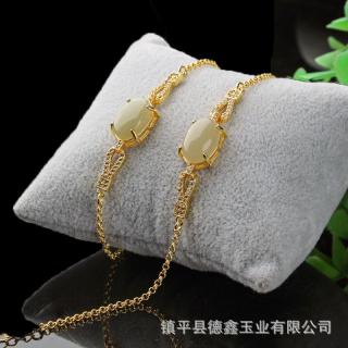 天然和田玉手链 女士小清新k金镶嵌和田玉吊坠 送女友礼物